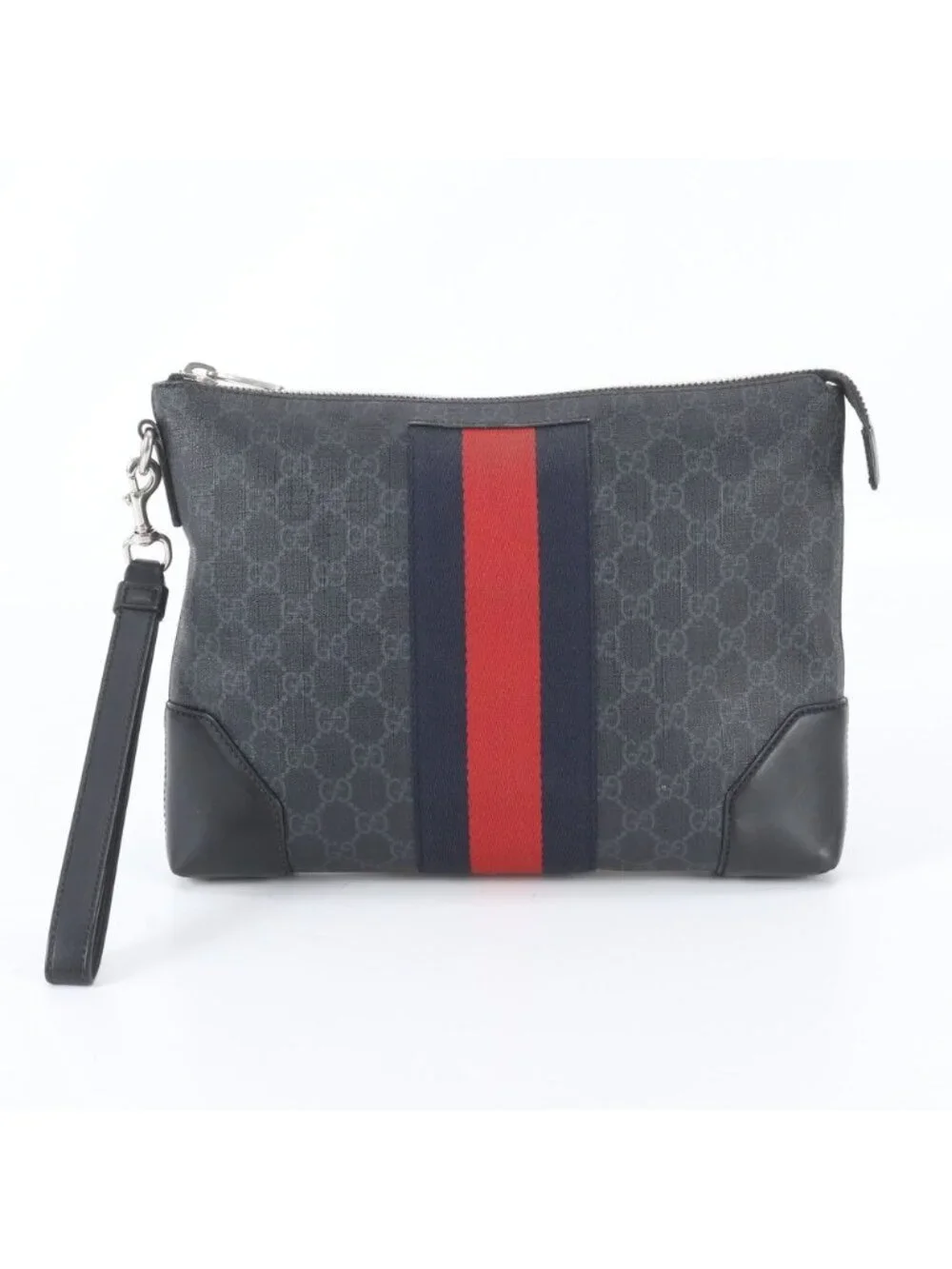 Gucci GG Supreme Sherry Line Leather Clutch Pouch Business